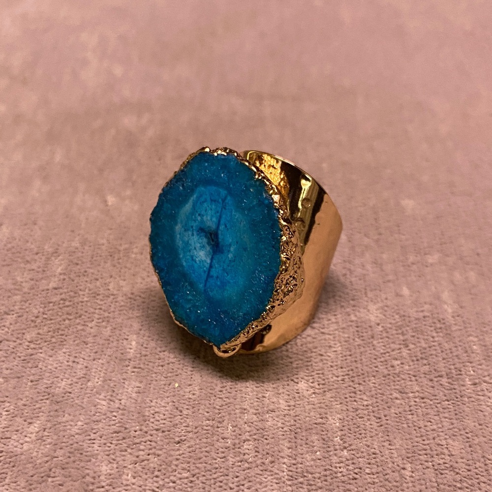 Gold Plated Dyed Agate Stone Ring